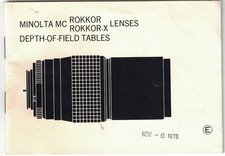 Minolta MC Rokkor  Rokkor-X Lenses Depth-Of-Field Tables Booklet, Feet  Inches