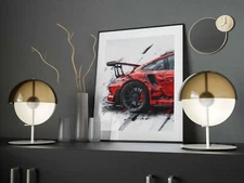 GT3 RS Porsche 911 Watercolour Painting Set, Printable Wall Art ,Poster Decor