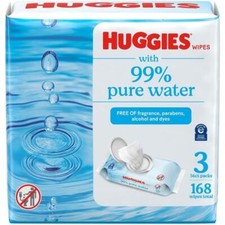 99 Pure Water Hypoallergenic Unscented Wipes 3 Flip Top Packs 168 Total Count