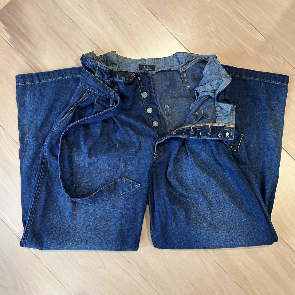 Bolsa de papel Polo Ralph Lauren índigo con cinturón Jean pierna ancha tiro alto para mujer 31x29 Foto 4 de 4