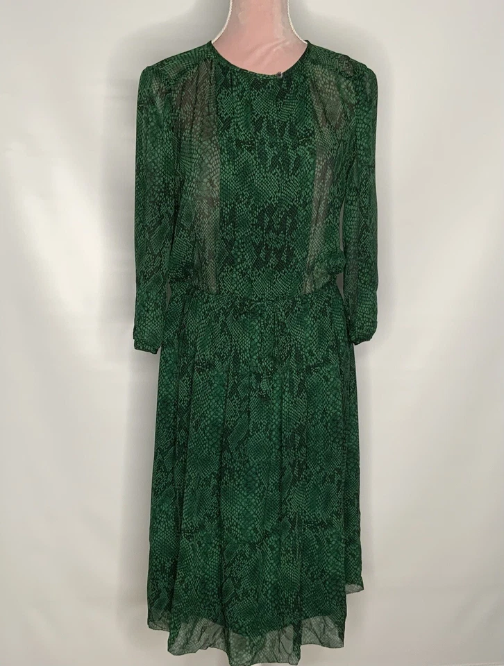 Precioso Vestido Babaton 100% Seda Estampado Anima Medio Forrado Talla Pequeña Mangas Largas Foto 2 de 4