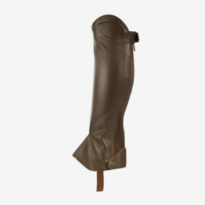 New! Horze brand Adult Dark brown 'SPIRIT' LEATHER HALF CHAPS w/ Zipper 5 SIZES!