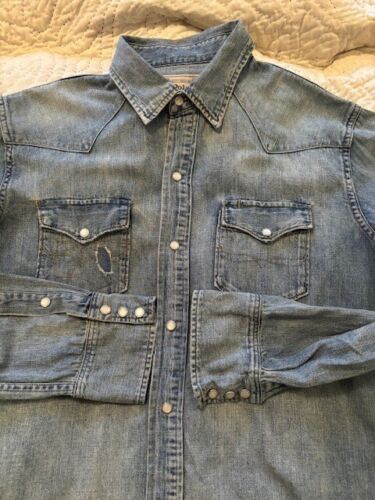 Ralph Lauren Polo Sportsman Denim Patchwork Aztec Western Snap Jean Shirt L - Picture 2 of 13