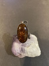 Vintage Sterling Silver Baltic Amber Big Ring Size: 8