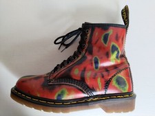 DR MARTENS RED BLUE GREEN RUB-OFF LEATHER BOOTS MADE IN ENGLAND VINTAGE RARE 6UK