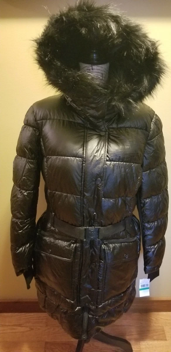 NWT Womens Michael Kors Faux Fur Hooded Belted Quilted Puffer Coat