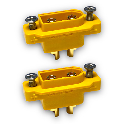   2x Amass XT60E-M Einbaubuchse Lipo Akku Goldstecker + Schrauben XT60E XT60  