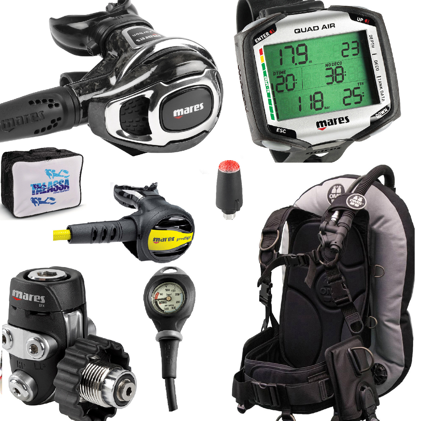 LO3 84 Mares Regulator CARBON 52x DIN300 + QUAD AIR TRASM BCD OMS IQ Lite GREY LO3 84 Mares Regulator CARBON 52x DIN300 + QUAD AIR TRASM BCD OMS IQ Lite GREY