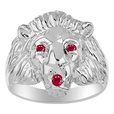 RYLOS Lion Head Ring Gemstone Eyes &  Mouth   Sizes 6-13 Sterling Silver