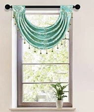 ELKCA Damask-Blue 30" W x 22" L1 Panel- Swag Valance for Living Room Rod