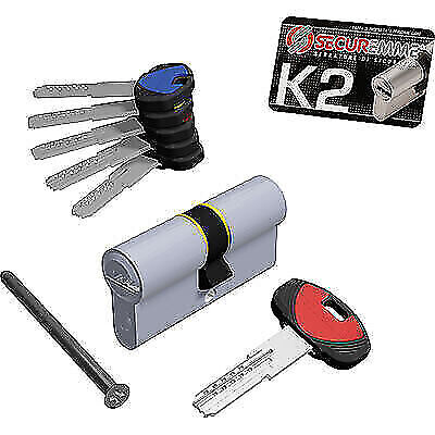 Cilindro Securemme K2 30-60 Nichelato - Sicurezza 10 Spine e Chiave Cantiere