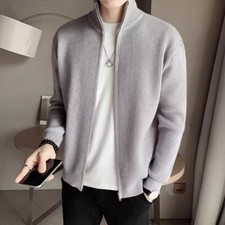 Men's Cardigan Sweater Stand Collar Kintted Zipper Jackets Solid Color Kintwear