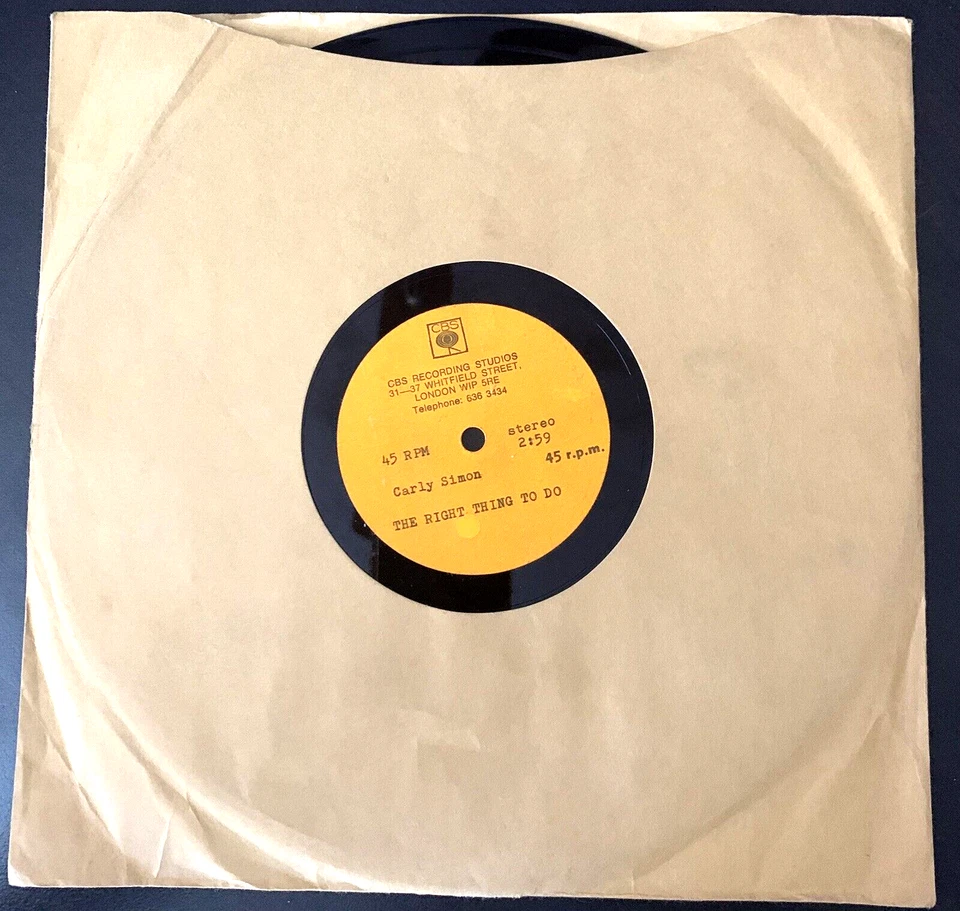 CARLY SIMON "The Right Thing To Do"/"That's The Way" UK 10" Vinyl Acetate RARE - Image 2 of 4
