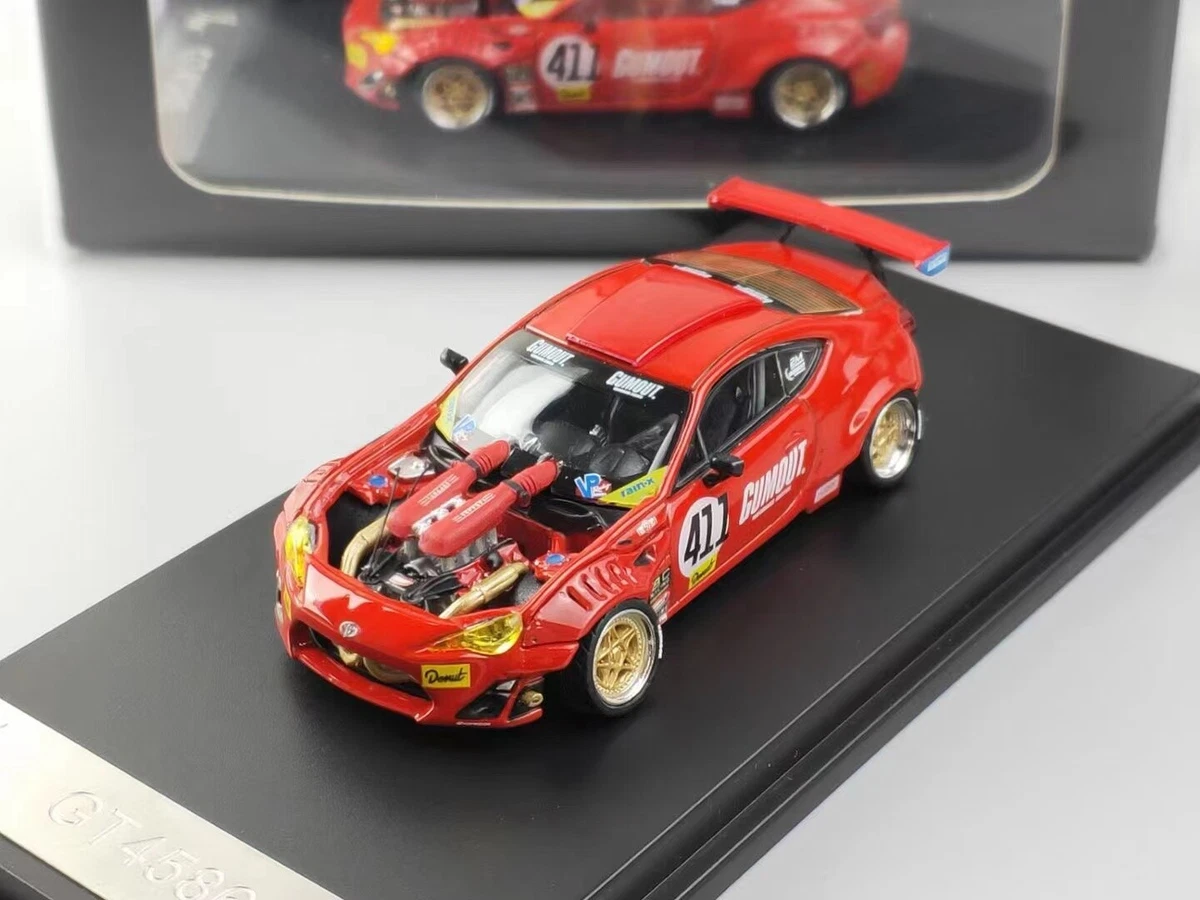HKM 1:64 Toyota 4586 GT Customized GT86 +458 engine #411 Red/sky blue Car