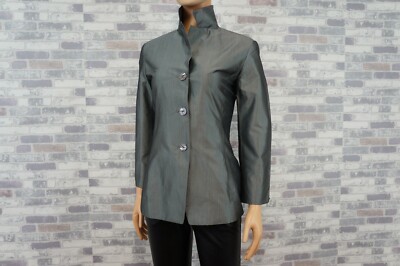 DANA BUCHMAN DAMEN REINE SEIDE FEST ABEND BLUSEN BLAZER JACKETT SILBERGRAU 34 36