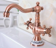 Red Copper Deck Mount Bathroom Sink Swivel Mixer Tap Vanity Basin Faucet anf615