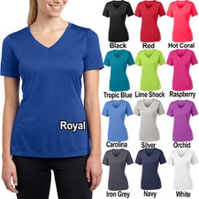 Ladies Moisture Wicking T-Shirt V-Neck Dry Fit Womens Tee Top XS-4XL NEW