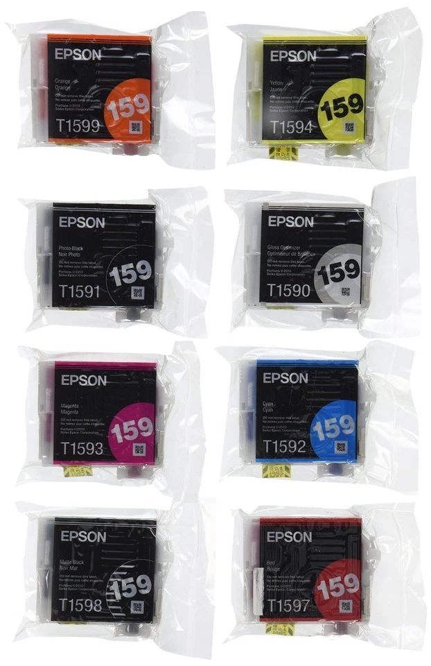 NEW Epson 159 T159 UltraChrome Hi-Gloss-II Ink Cartridges R2000 (a set of 8) - Image 2 of 3