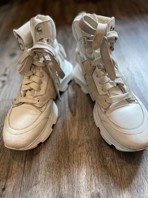 Les Hommes Men s White Leather High Tops Size 44/11 Made In Italy