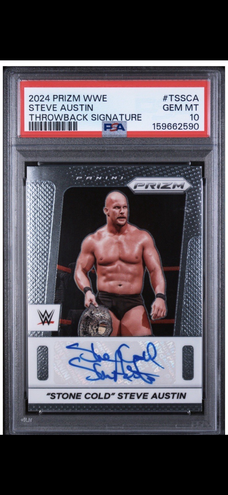 2024 Panini Prizm WWE Throwback Signatures Stone Cold PSA 10 Pop 6 Autograph 💀 view 2