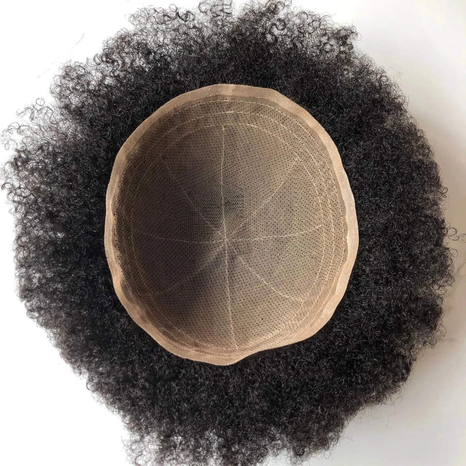 Afro Full Lace Toupee African American Mens Toupee Human Hair Afro Curly 8”X10” - Image 3 of 4