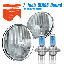 7 Halogen Semi Sealed Beam Stock Headlight Headlamp White H4 Bulbs 6055w Pair