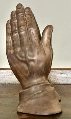 Praying Hands Statue Hand Painted Plaster Mold 1971 Christian Religion 6  tall