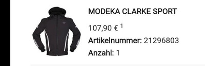 Modeka Hoody -Clarke- --Sport-- Motorradjacke Größe L M  --MIT Rücken Protektor