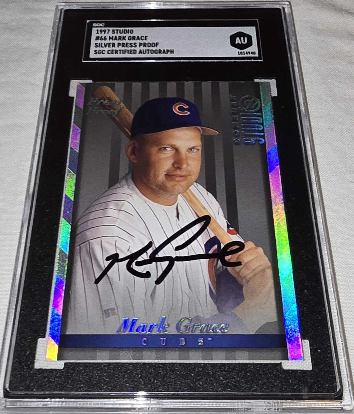 MARK GRACE Auto 1997 Donruss Studio Silver Press Proof #66 Cubs SGC CERTIFIED