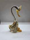 Glass Duck Hand Blown Art Amber Gold 12" MCM Loon Goose Bird Footed Murano