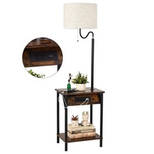 Floor Lamp with Table, End Table with Charging Station USB Ports  Outlets, B...