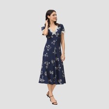Women Cap Sleeve Lace Trim Midi Dress - A New Day Brown