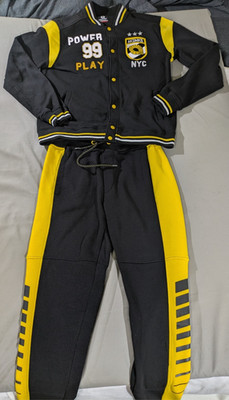 Vintage Akademiks TrackSuit Men Medium Varsity Jacket Sweatpants Black Yellow 99