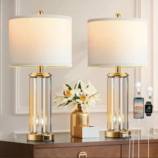 QiMH Gold Table Lamps for Bedroom Set pack of 2 (brushed gold), Brushed 
