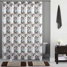 Brown Botanical Vines Printed 15 Piece Shower Curtain Bath Set
