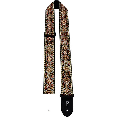 Perri's 2'' Metallic Gold W/Orange Design Jacquard Nylon Webbing Bcking&Lthr Ends