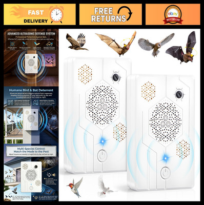 2Pack Ultrasonic Bird & Bat Repellent Devices - Rechargeable Woodpecker Deterren