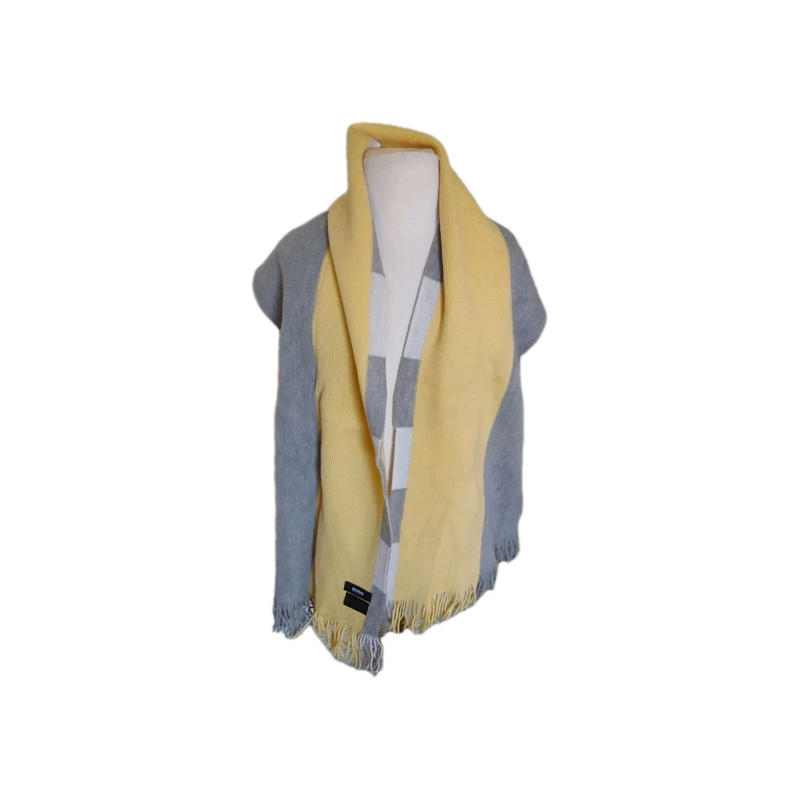 Hugo Boss Scarf Men's Grey and Yellow Wool Preppy
