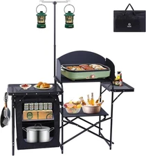 Nice C Camping Kitchen Station, Folding Table & Organizers, Upgrade Black 