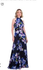 Eliza J Floral Halter Maxi Dress Size 8 – Navy Blue Multicolor Print, Lined, Tie