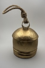 Large Rustic Tin Gold Color Cow Bell Wood Clapper