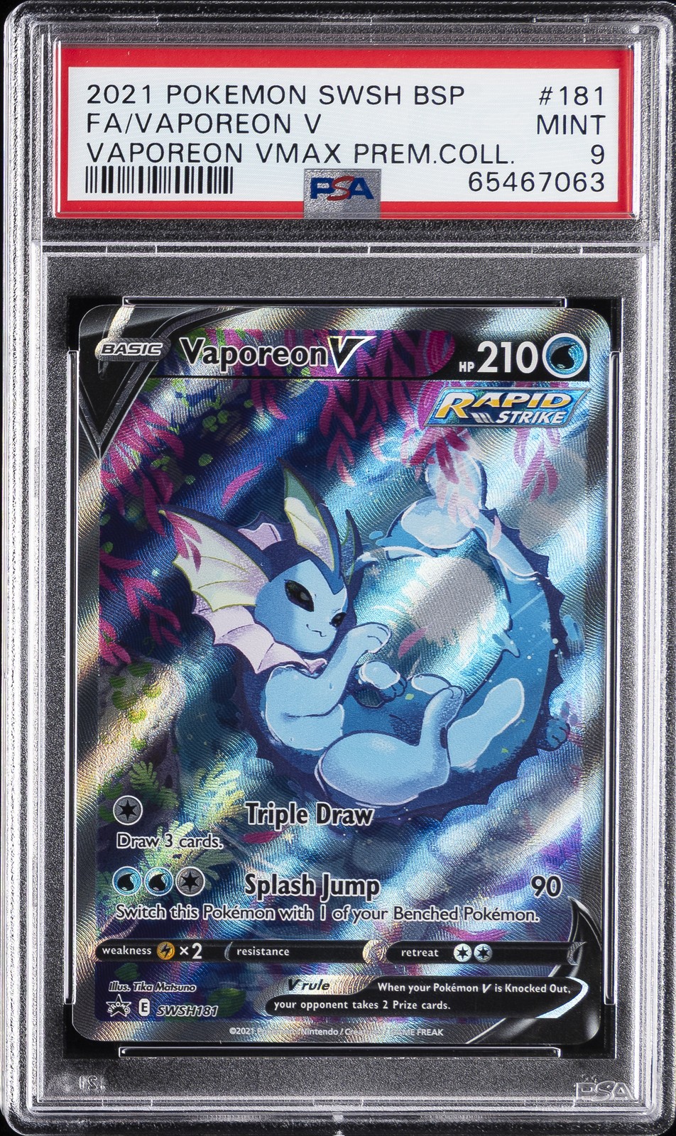 2021 POKEMON SWSH BLACK STAR PROMO #181 FULL ART/VAPOREON V PSA 9