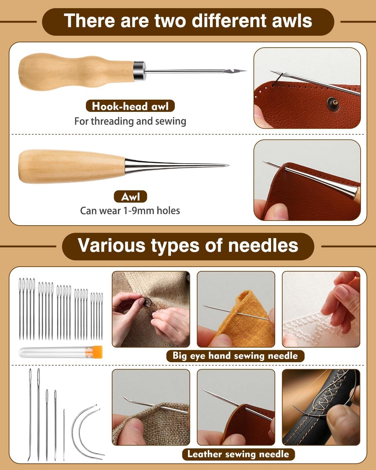 BAGERLA Upholstery Repair Kit, 50 Pcs Sewing Kit with 8 Color Sewing Thread 32 P