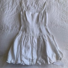NWT Reformation Delia Linen Sleeveless Bubble Hem Mini Dress White