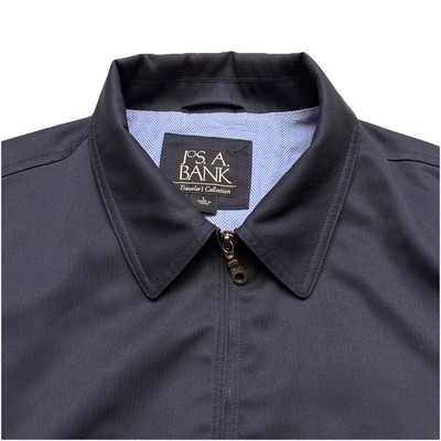 Jos A Bank Travelers Collection Navy Full Zip Jacket Men s Sz L (TINY HOLE)