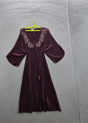 World Market Women Dress L/XL Purple Embroidered Maxi Boho 3/4 Sleeve  Cottage | eBay