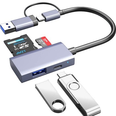 USB C 3.0 SD Card Reader 4 in 1, A&C Hub with Memory Silver Gray 