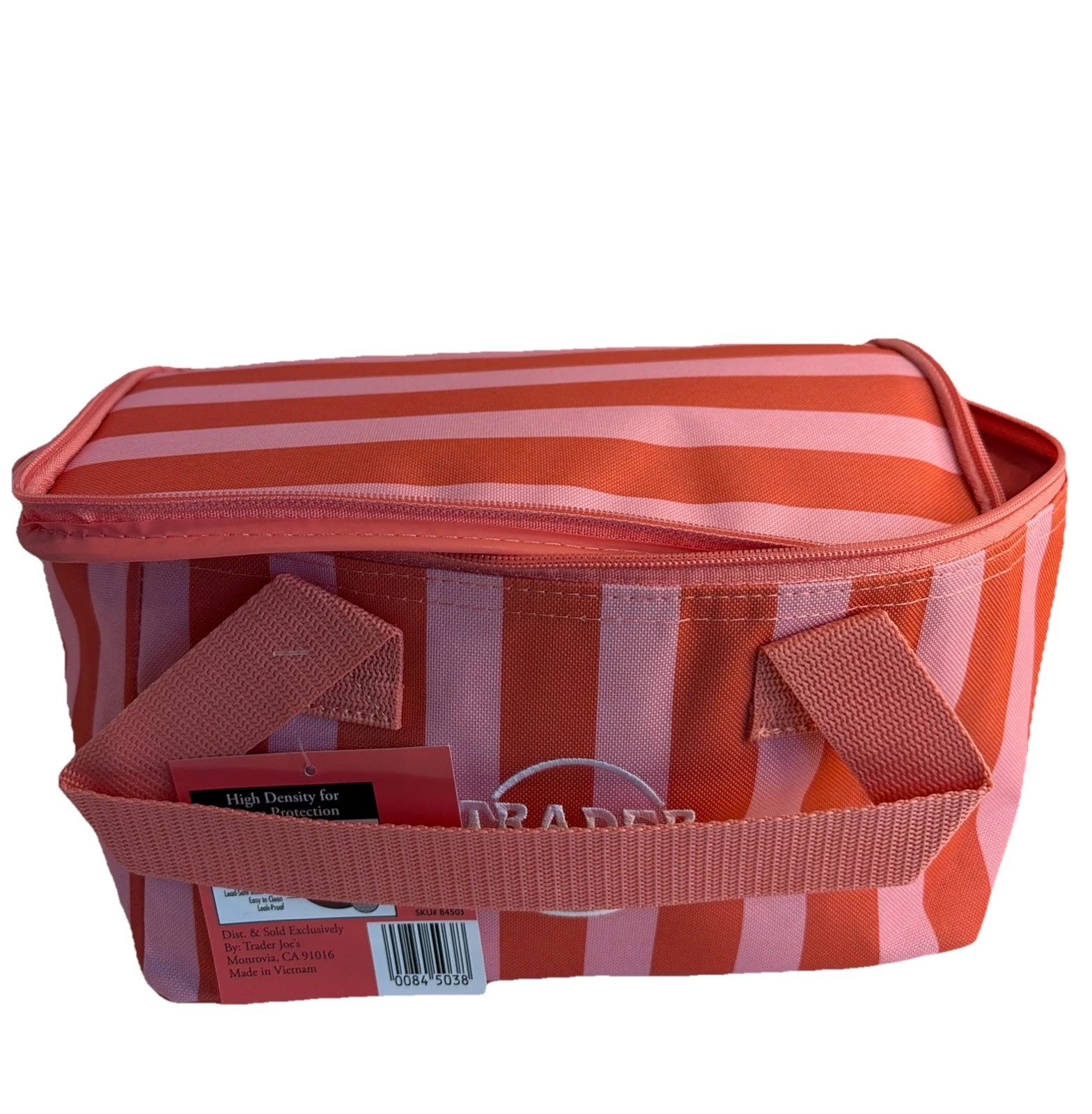 Trader Joe's Mini Insulated Lunch Bag Pink Striped 1.5 Gal Cooler Tote Limited