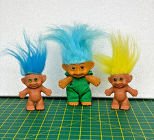 3 x Vintage 1990's  Troll's Dolls Russ 2 x small 2.5" 1 x Larger 3.5" used