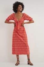 Dorothy Perkins Womens Petite Broderie Anglaise Tie Front Midi Dress Size 14